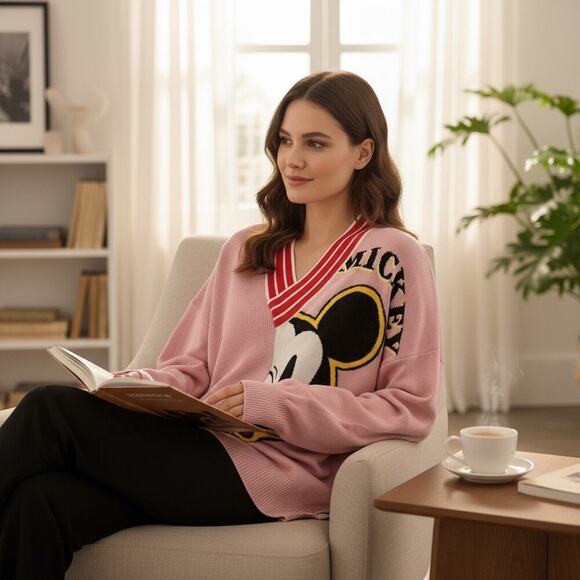 Iceberg Disney Mickey Mouse Pink Knit Sweater Vintage Y2K RARE Large Cozycore - Picture 1 of 8